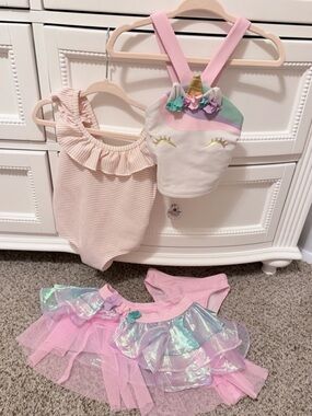 Cat & Jack Pink Unicorn One-Piece Swimsuit Set for Kids & H&M Swimsuit 12M